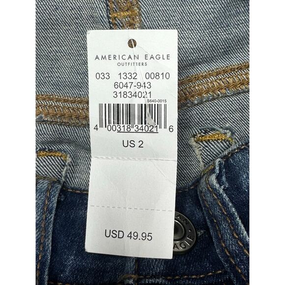 NWT American Eagle Women's Distressed Midi Cut-Off Denim Shorts - Size 2 (27x4) - Picture 6 of 8